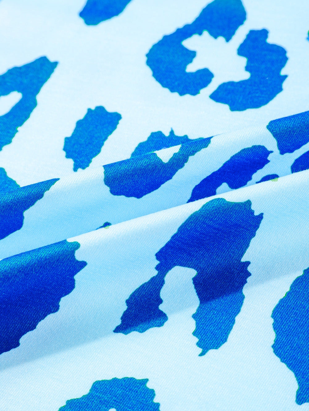 Sky Blue Leopard Printed V Neck Plus Size T Shirt