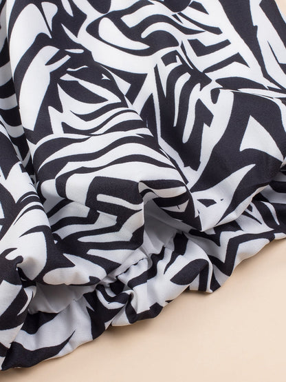 Pink Geometric Print Tiered Shift Dress for Plus Size Fashionistas