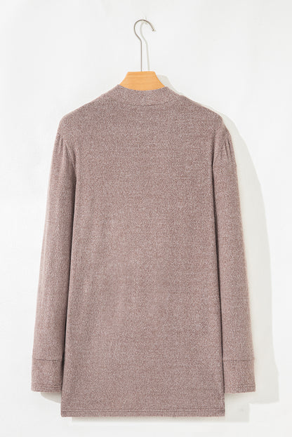 Dark Khaki Open Front Knit Contrast Patched Pocket Duster Cardigan