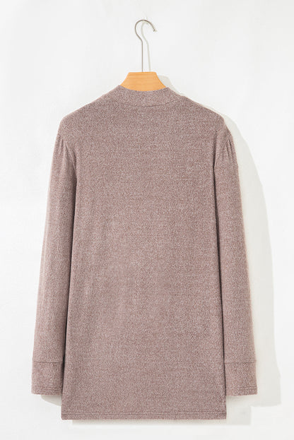 Dark Khaki Open Front Knit Contrast Patched Pocket Duster Cardigan