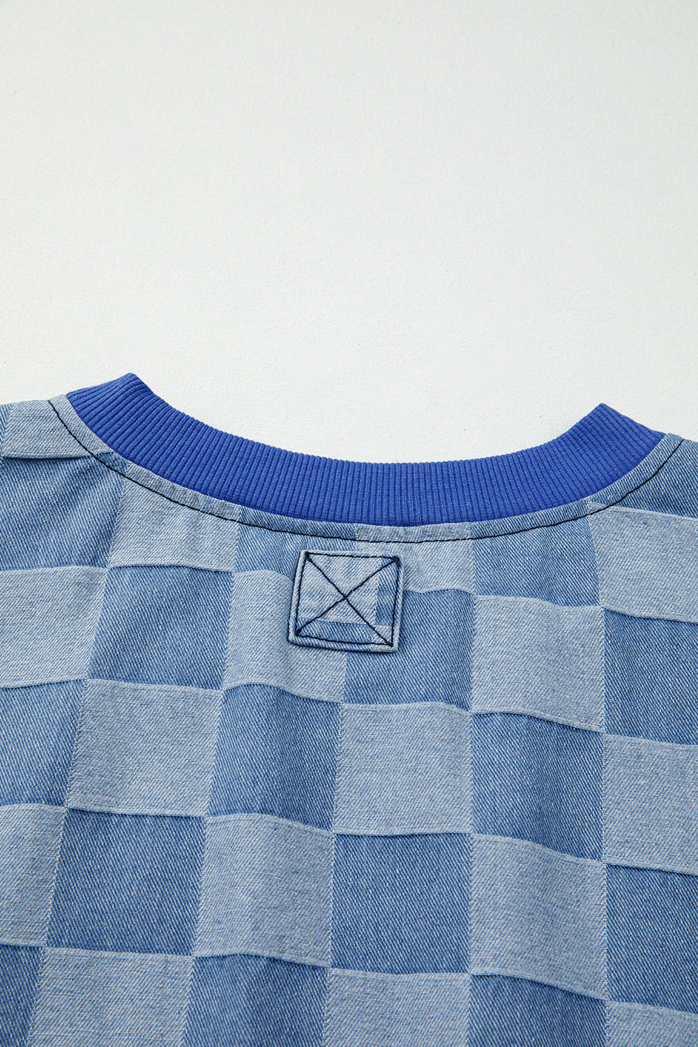 checkered denim pullover