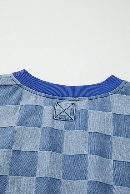 checkered denim pullover
