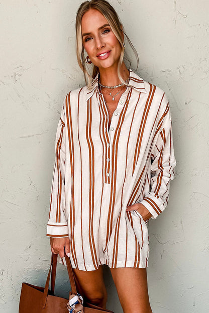 Brown Stripe She_s A Dreamer Striped Romper