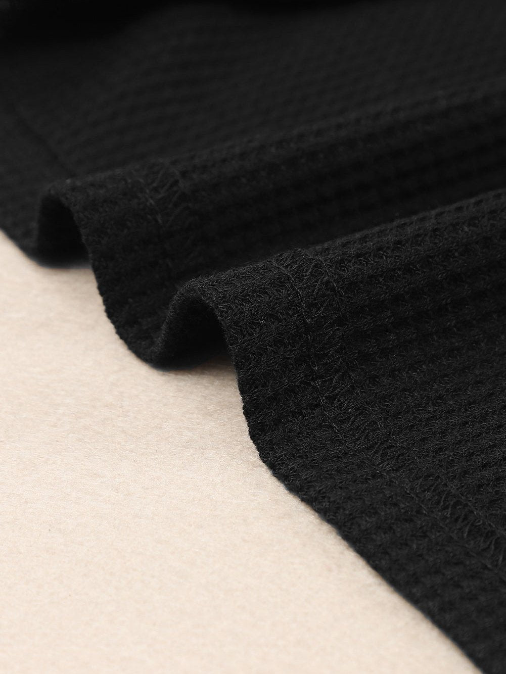 Elegant Square Neck Long Sleeve Waffle Knit Top