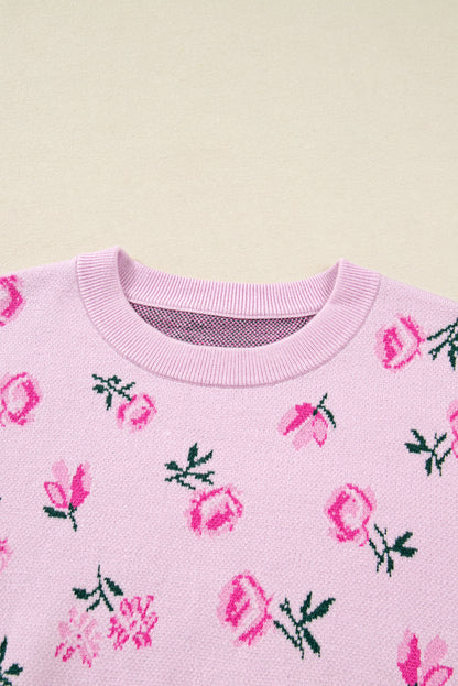 Delicacy Sweet Floral Print Drop Shoulder Cropped Sweater