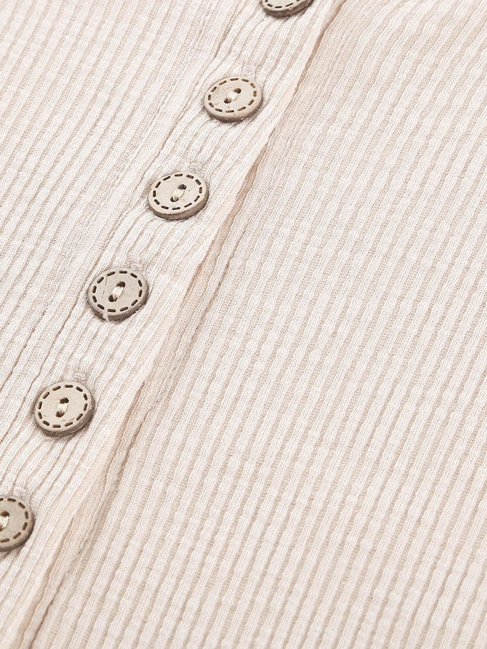 Beige Crochet Lace Sleeve Button Detail Top