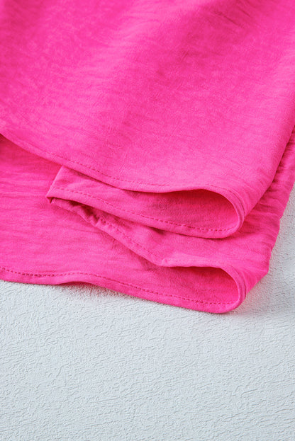 Red Rose Crinkled V-Neck Plus Size Top with Short Sleeves