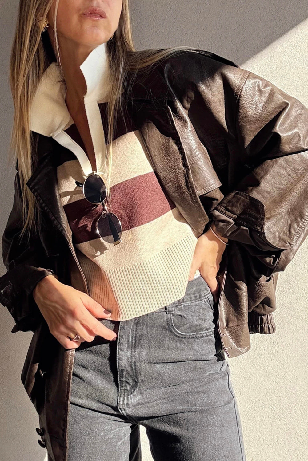 brown color block sweater