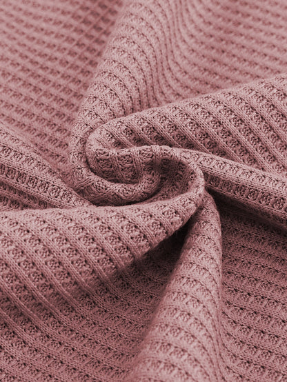 Fiery Red Oversized Waffle Knit Henley Hoodie with Drop Shoulder