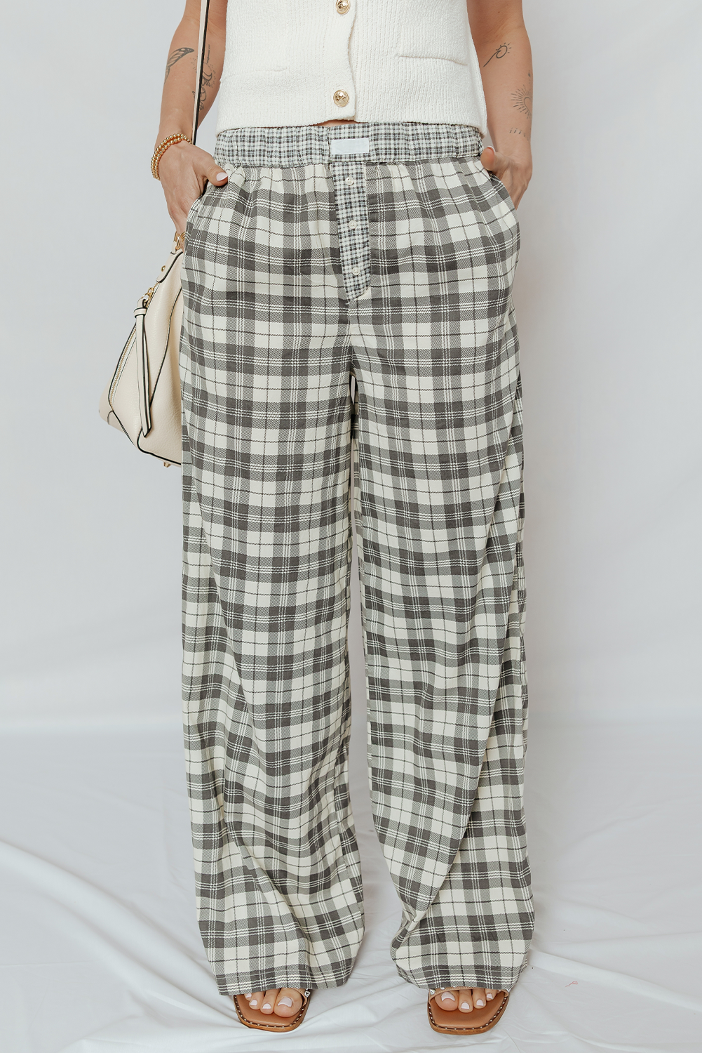 plaid wide leg pants