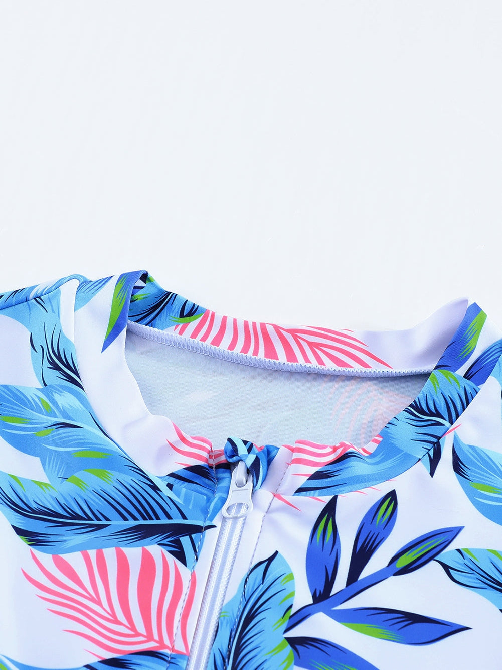 Floral Print Zip Front Half Sleeve Beach One Piece Swimsuit