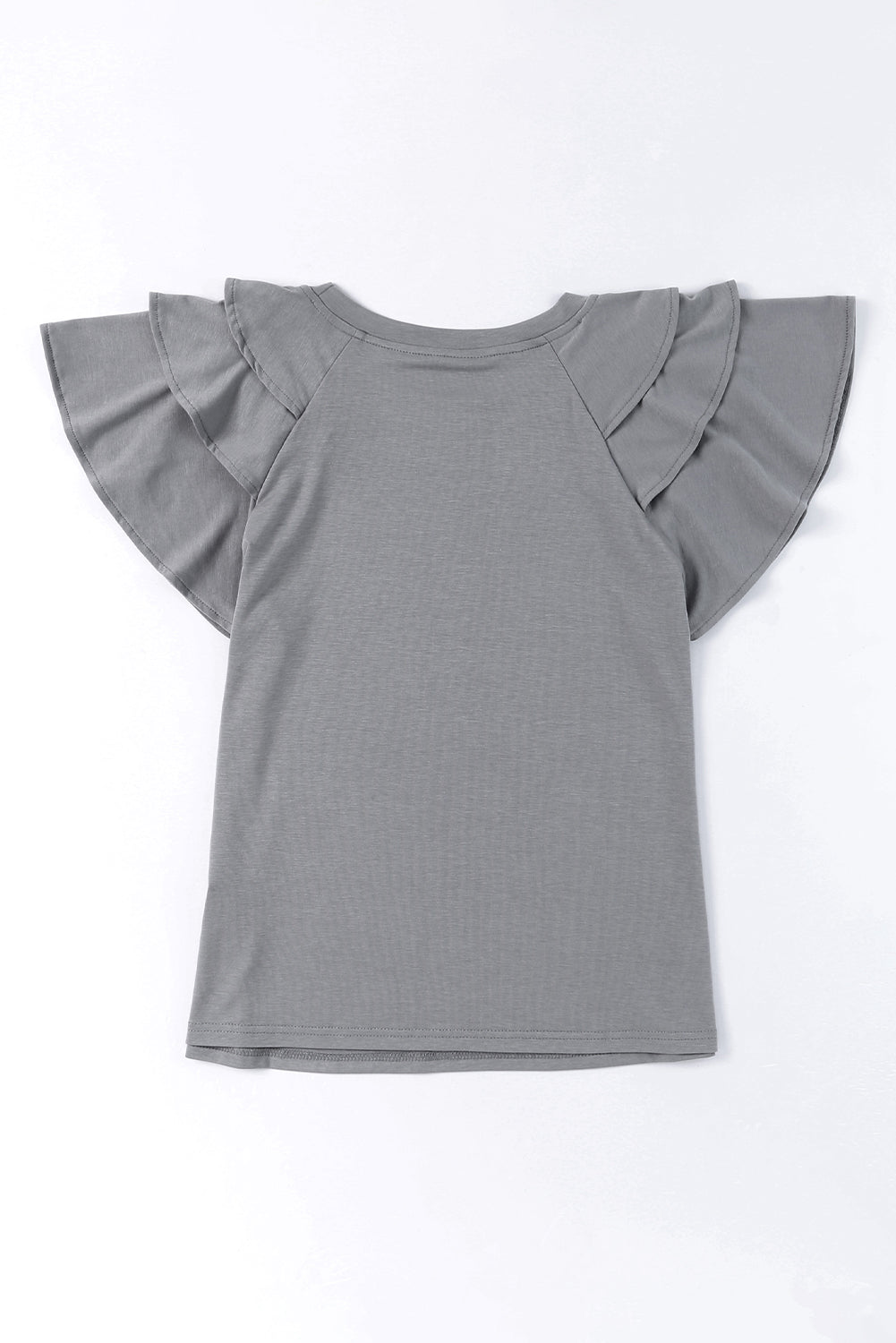 Gray Ruffle Sleeve Casual T-Shirt with Tiered Design