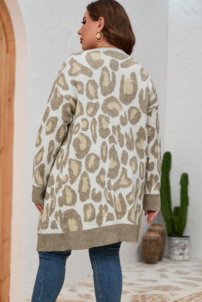 Leopard Print Beige Plus Size Cardigan
