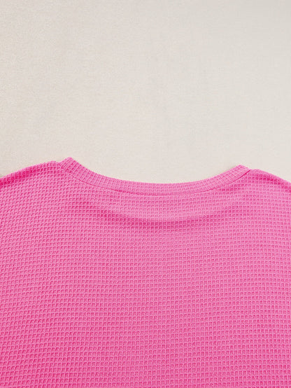 Rose Red Solid Waffle Knit Plus Size Two Piece Set