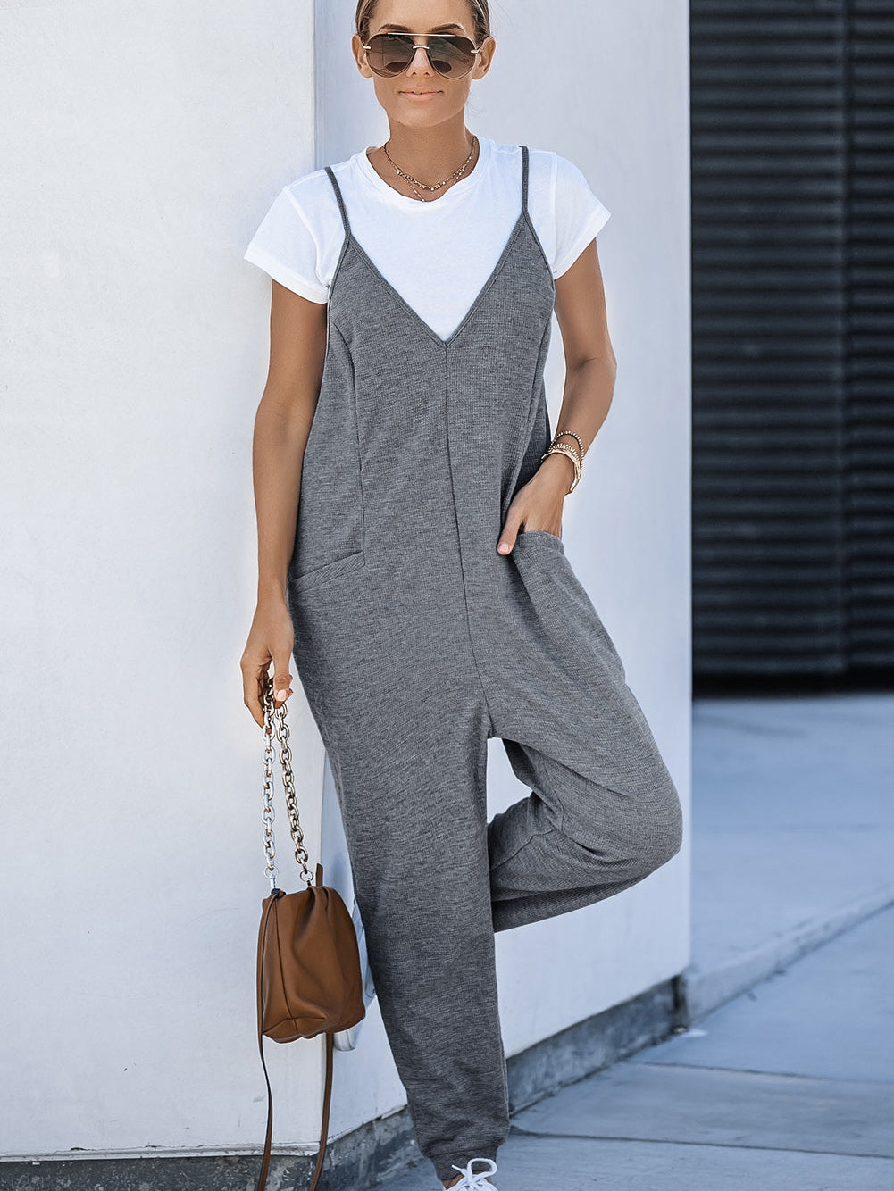 Elevate Your Street Style with Women's Sleeveless V-Neck Jumpsuit