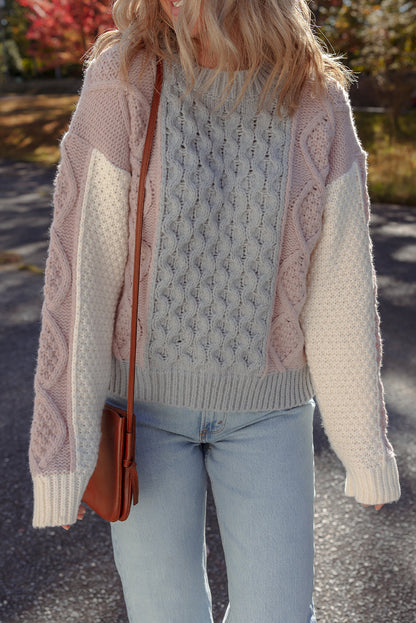 Gray Mixed Textured Colorblock Sweater