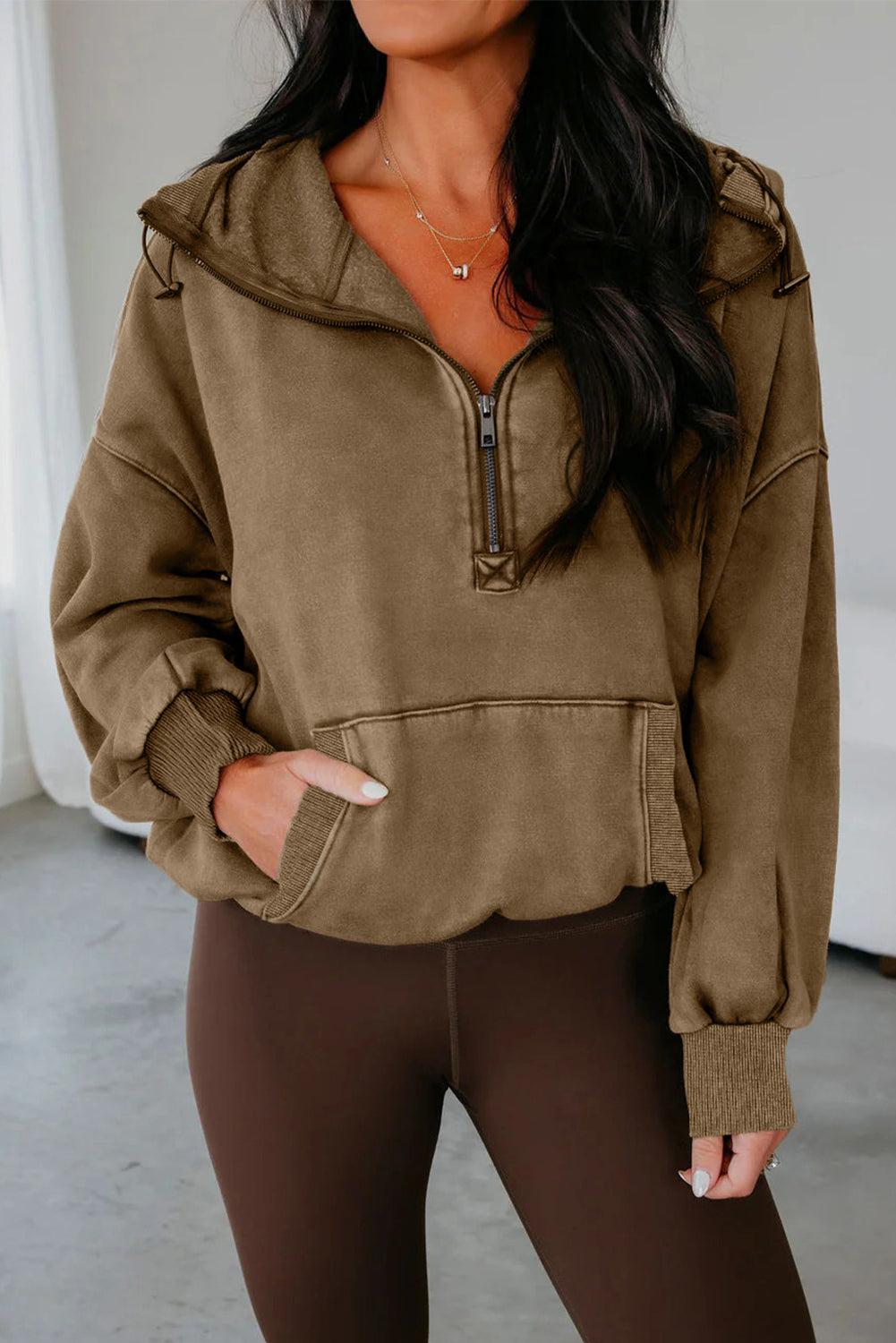 Elmwood Half Zip Kangaroo Pocket Mineral Wash Baggy Hoodie