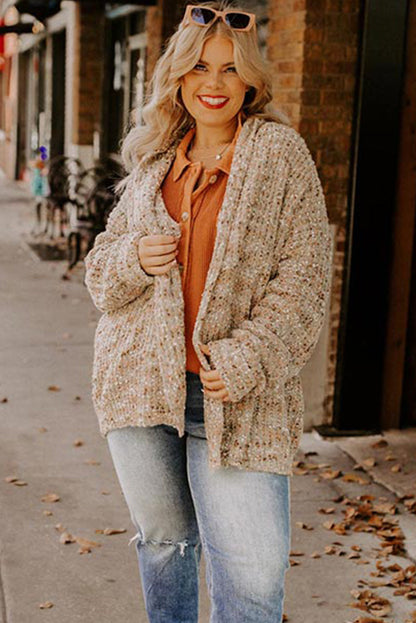 Green Plus Size Heathered Knit Open Front Sweater Cardigan