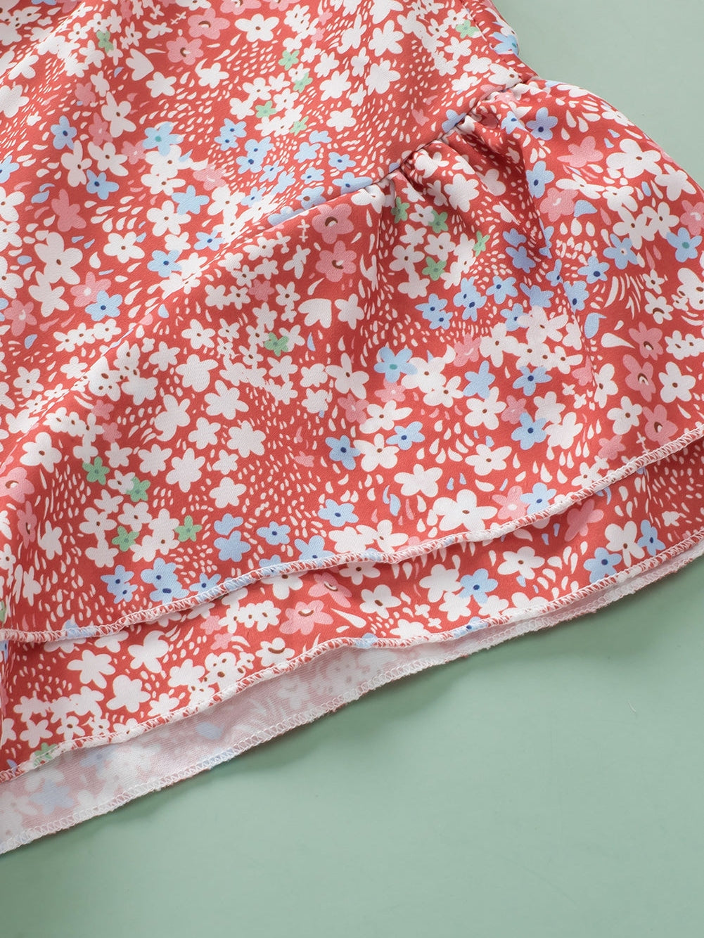 Pink Plus Size Floral Print Ruffled Sleeve Frilled Neck Blouse