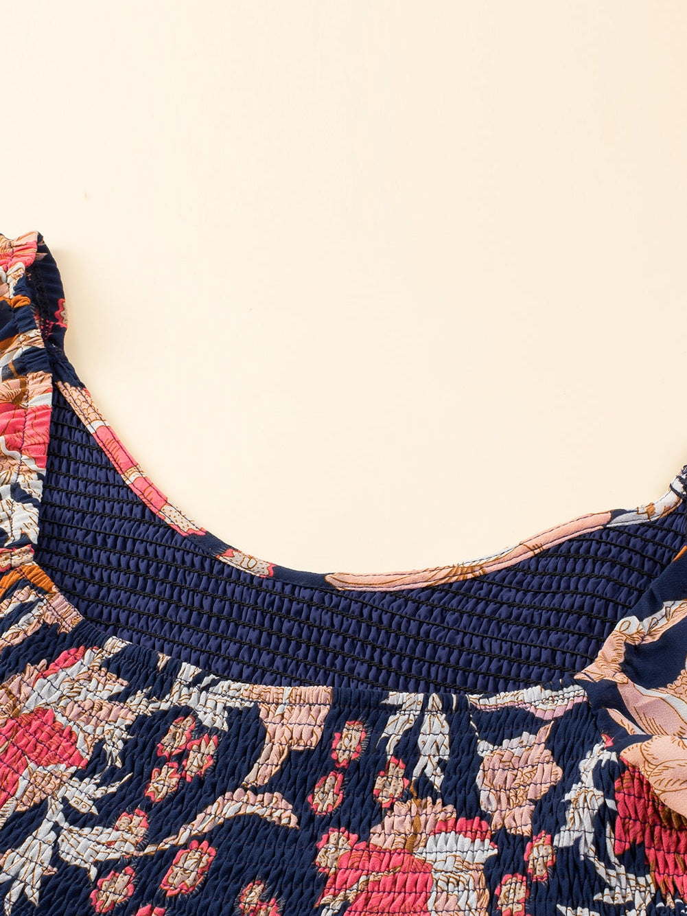 Black Floral Flounce Sleeve Smocked Ruffled Plus Size Dress