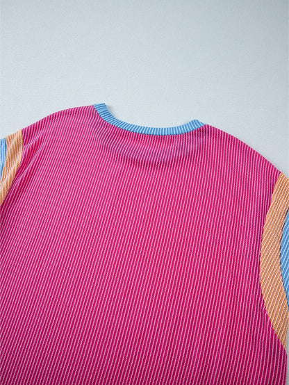 Vibrant Pink Patchwork Knit Lounge Set for Plus Size Women