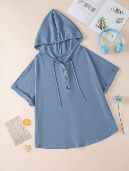 Ashleigh Blue Plus Size Waffle Knit Short Sleeve Drawstring Hoodie