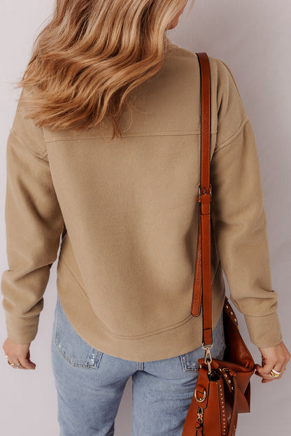 Light French Beige Grommet Detail V Neck Sweatshirt