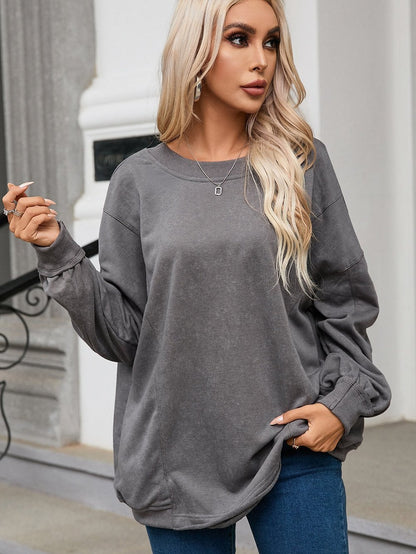 Exposed Seam Twist Gray Oversized Pullover with Open Back