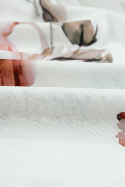 Printed Lace Up Lapel Waist Short Sleeved Midi Dress