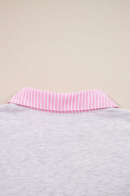 Light Grey 2pcs Contrasted Trim Frilled Collar Drop Shoulder Pullover Drawstring Pant Set