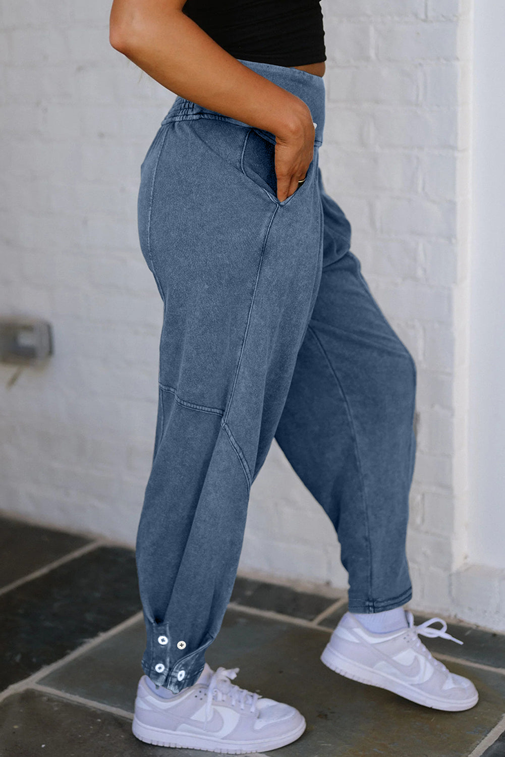 Ashleigh Blue Mineral Wash Jogger Style High Waist Casual Pants