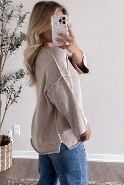 Gray Morn Exposed Seam Drop Shoulder Loose Sweater