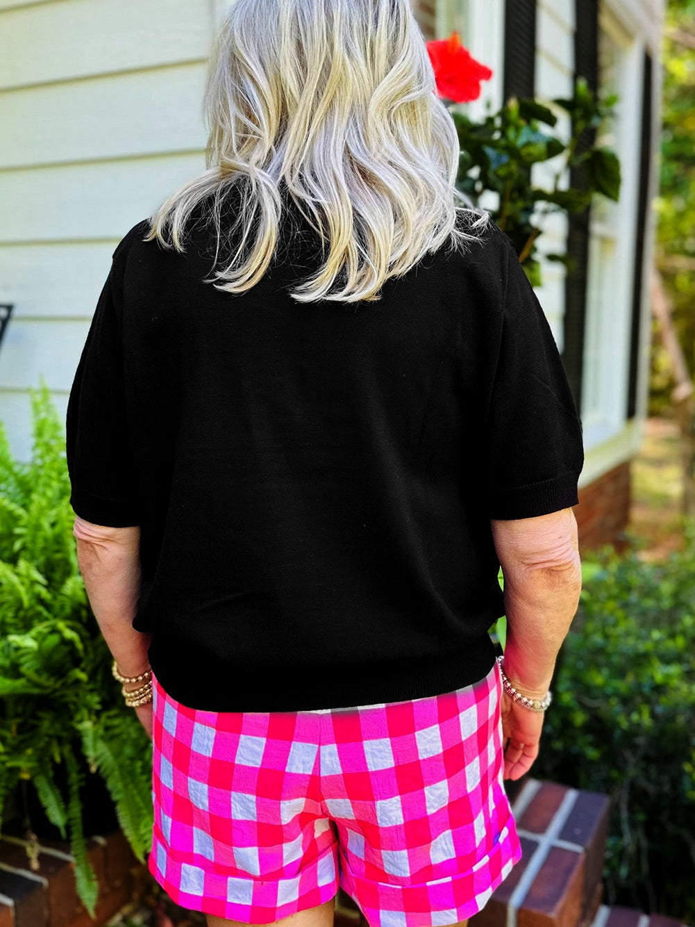 Sparkling Black Glitter Tinsel Cheers Plus Size Short Sleeve Sweater