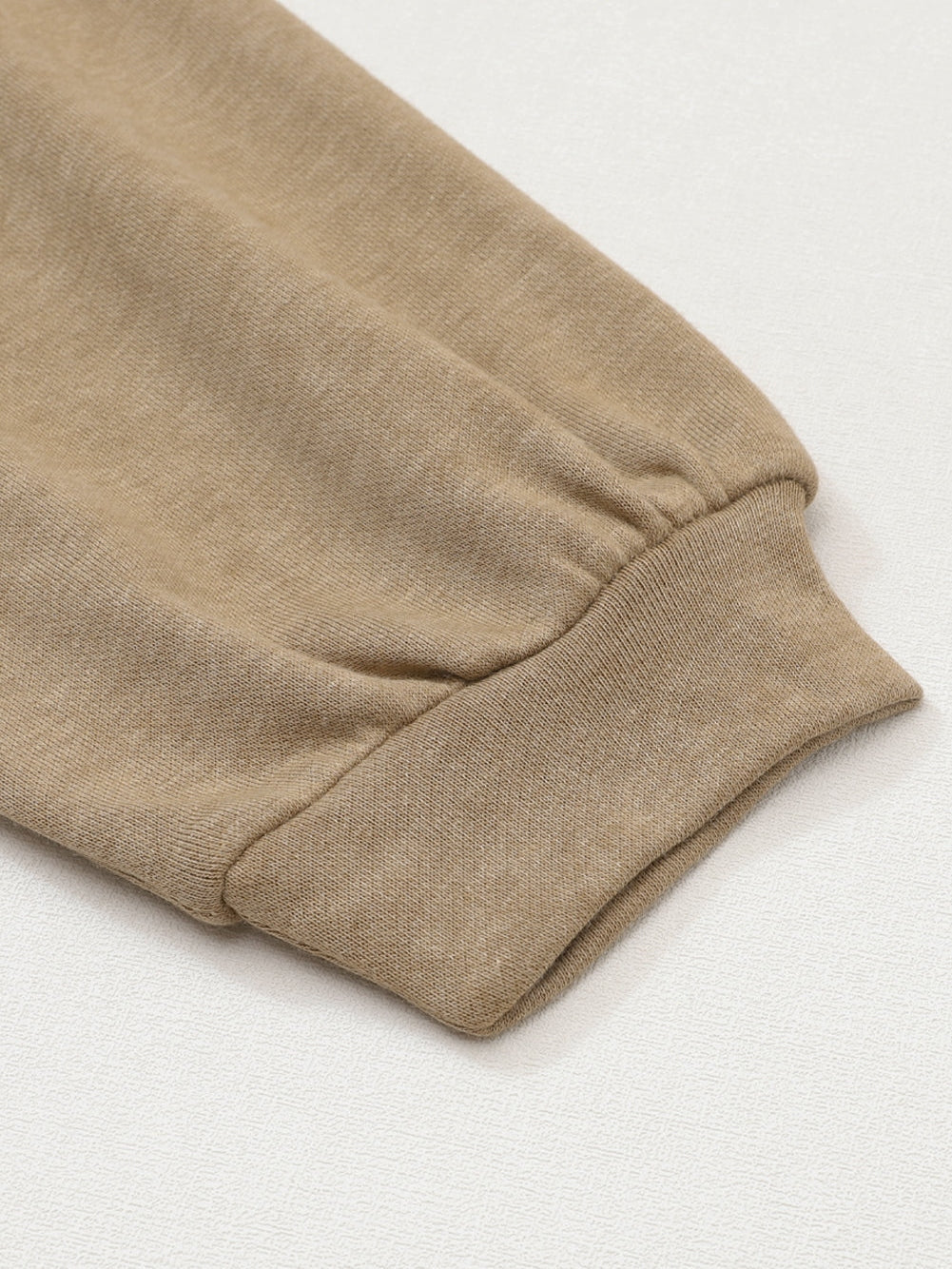 Khaki Exposed Seam Waffle Knit Hoodie with Adjustable Drawstring