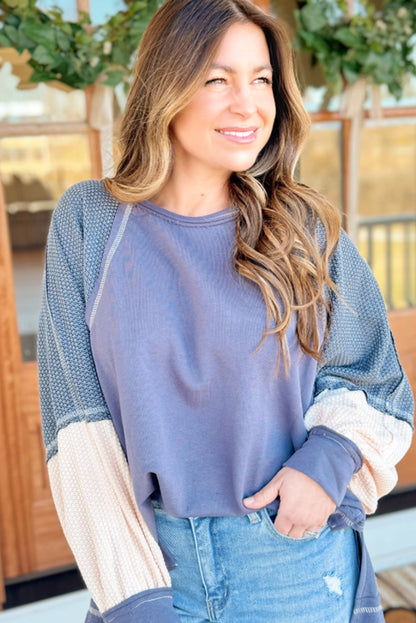 clove Exposed Seam Color Block Contrast Textured Patchwork Top