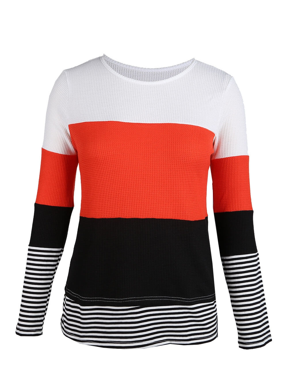 Fashionable Striped Colorblock Top with Long Sleeves