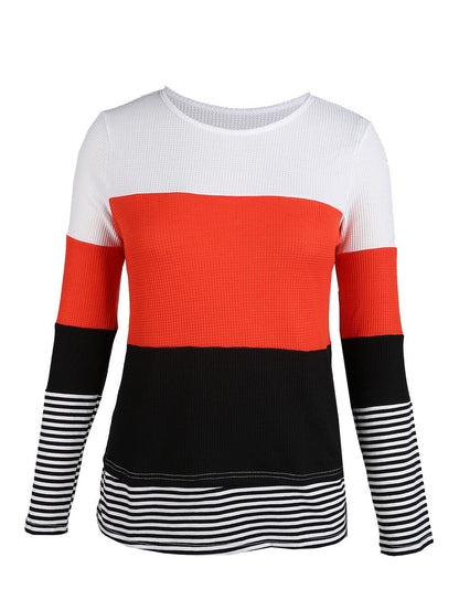 Fashionable Striped Colorblock Top with Long Sleeves