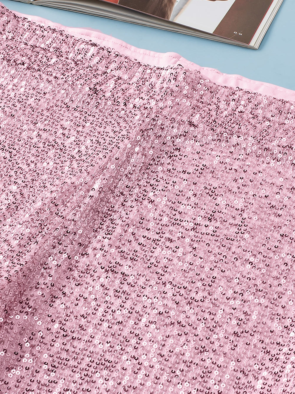 Pink Sparkling Sequin Plus Size Flare Trousers