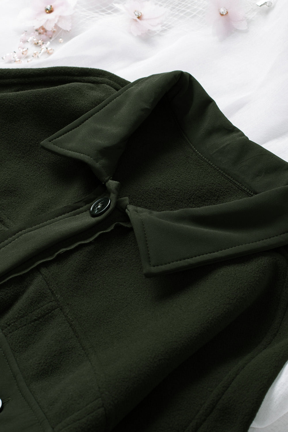 Green Stylish Button-Up Shirt Jacket with Collar