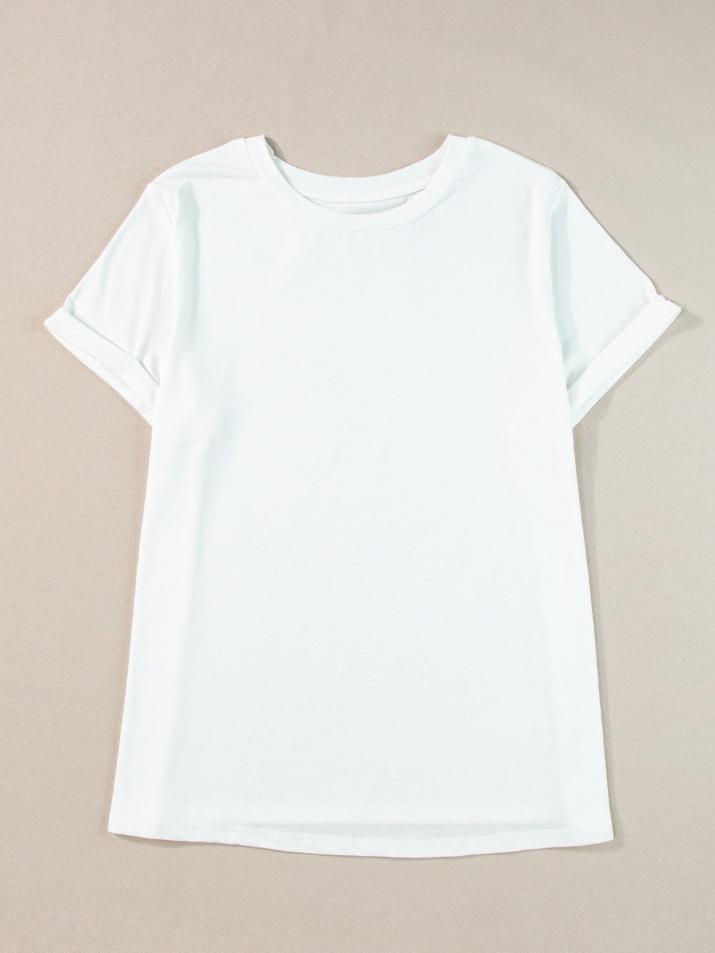 Stylish White Rolled Sleeve Plus Size Tee