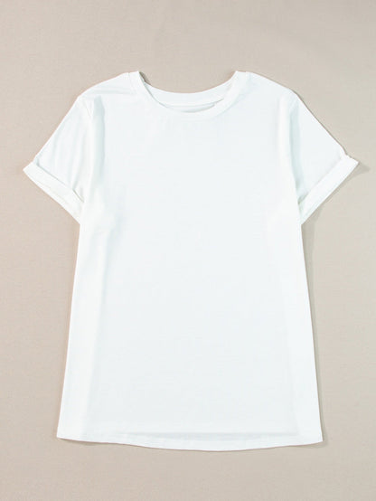 Stylish White Rolled Sleeve Plus Size Tee