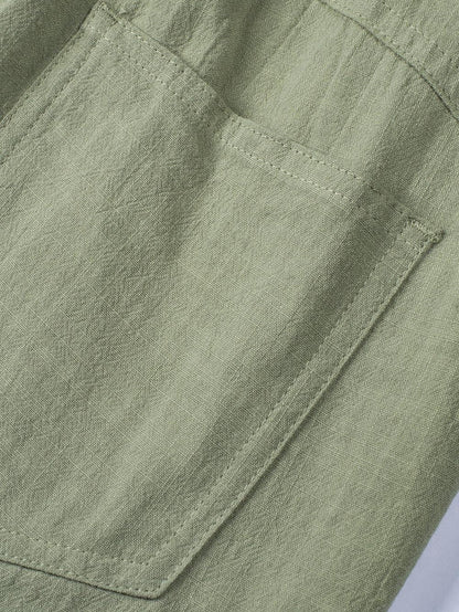 Green Linen Drawstring Shorts