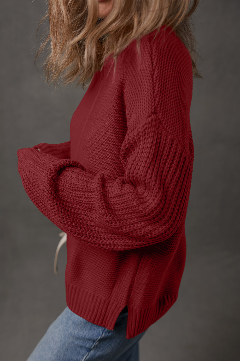 Red Dahlia Solid Color Front Seam Drop Shoulder Loose Sweater