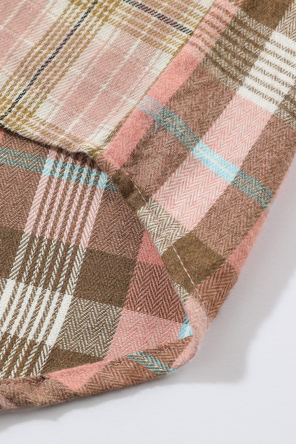 Pink Plaid Pocketed Plus Size Shirt With Long Sleeves