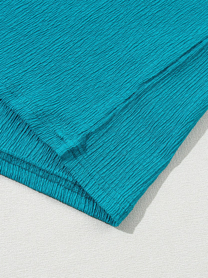 Blue Sapphire Bubble Hem V Neck Textured Plus Size Top