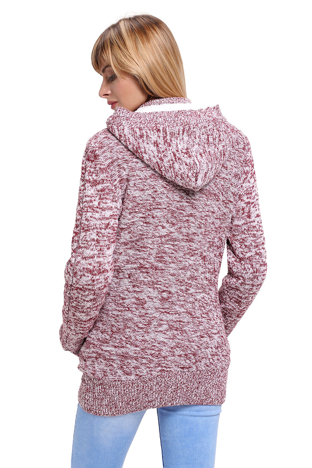 Fiery Crimson Hooded Cable Knit Sweater Coat