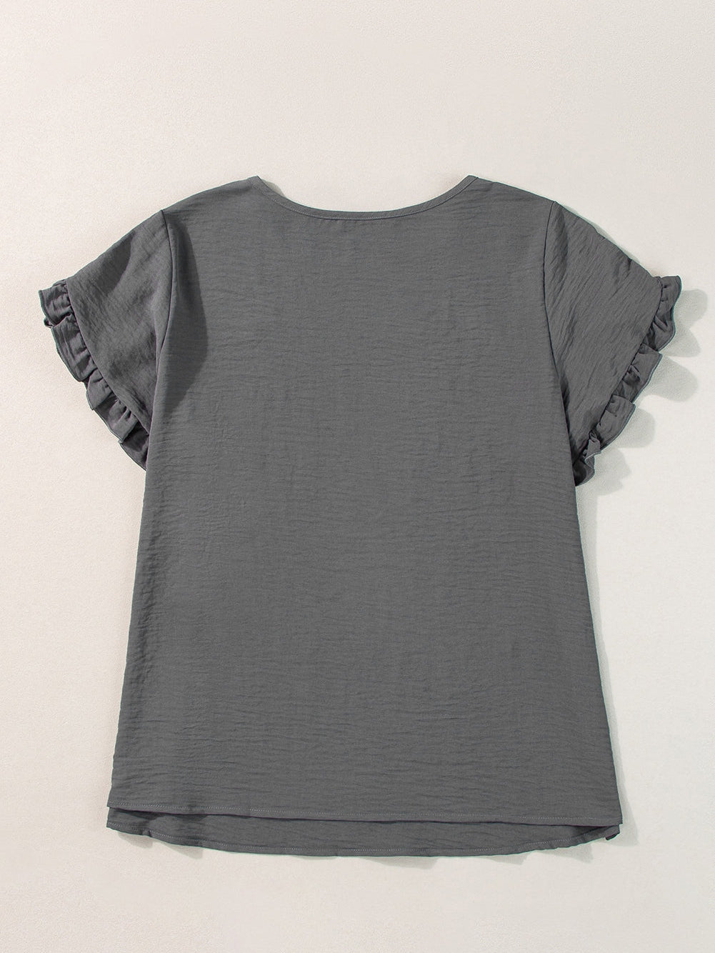 Dark Grey Ruffled Short Sleeve Plus Size Top