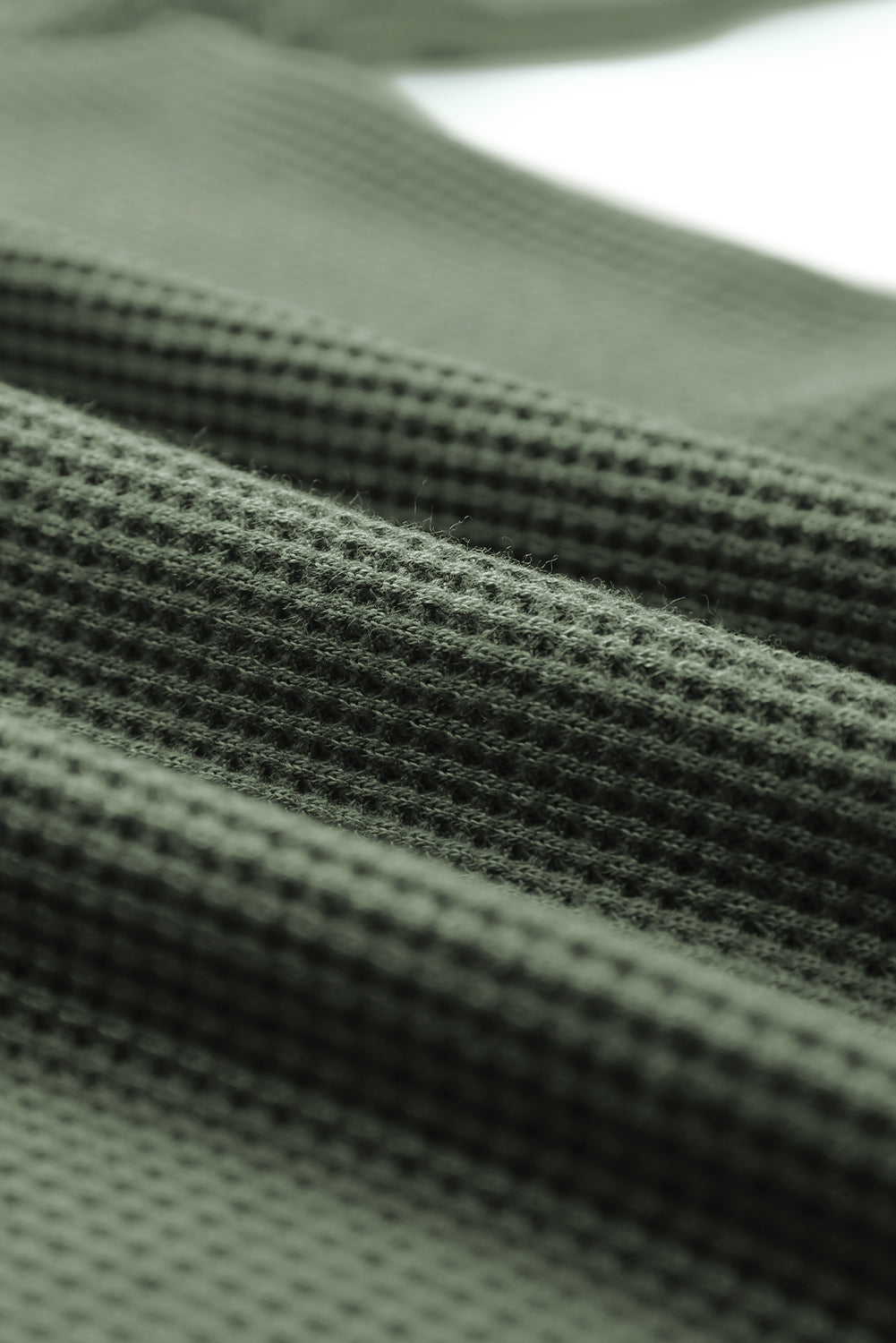 Green Square Neck Loose Fit Waffle Knit Long Sleeve Top