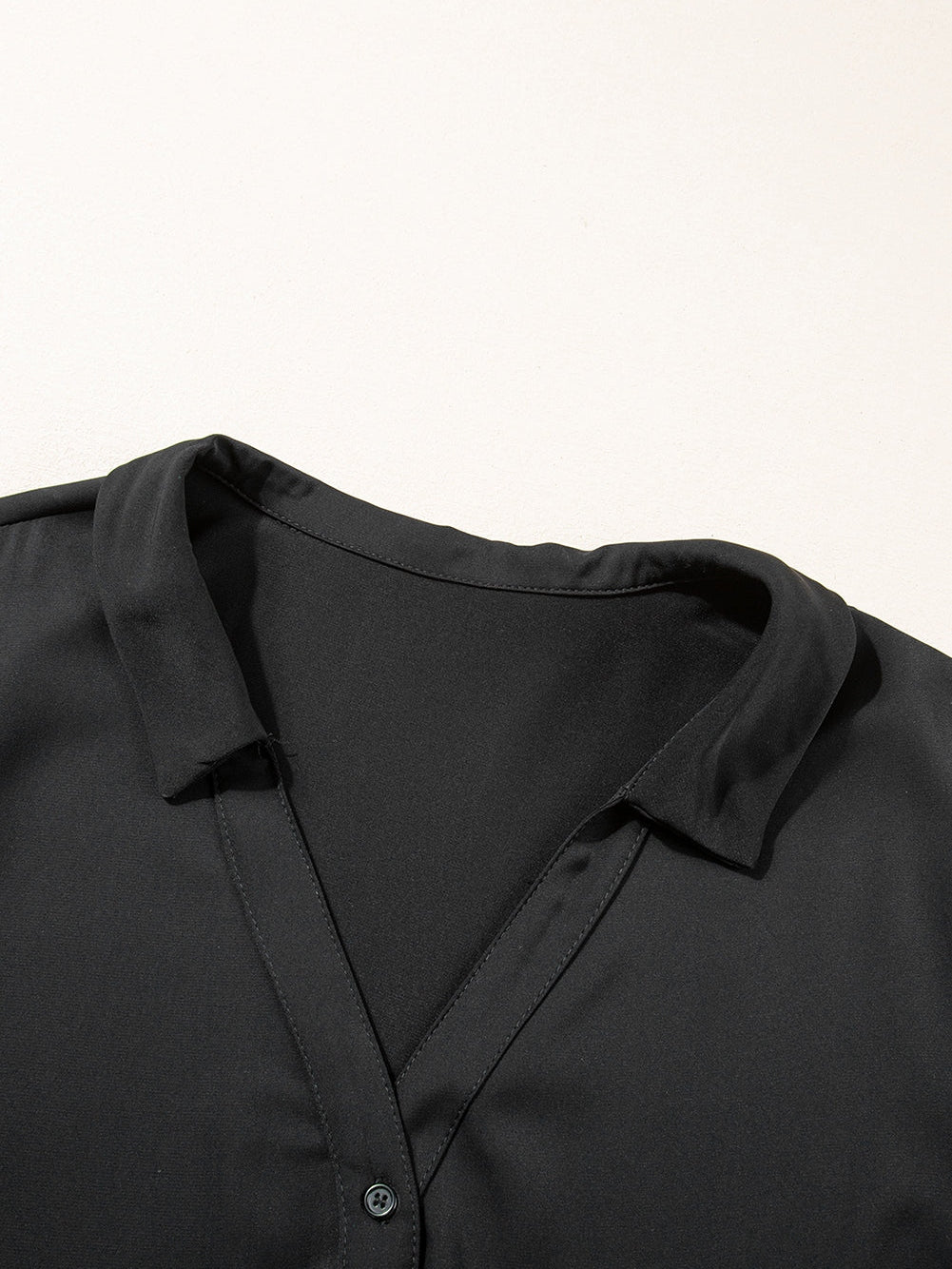 Black Plus Size Tie Cuffs V Neck Shirt Dress