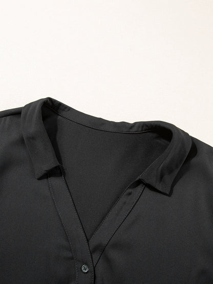 Black Plus Size Tie Cuffs V Neck Shirt Dress